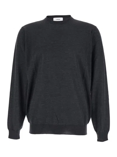 LARDINI GREY CREW NECK SWEATER WITH DROPPED SHOULDERS IN WOOL MAN