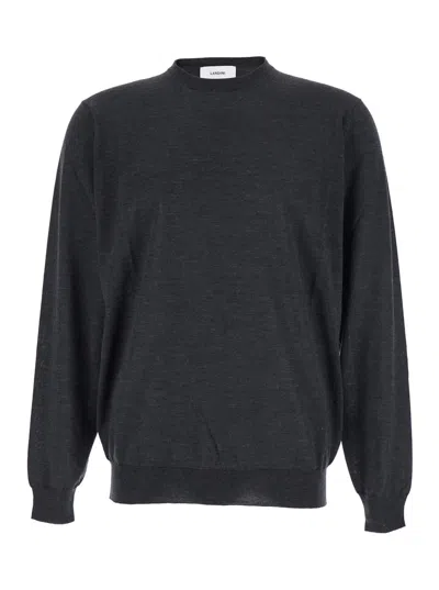 LARDINI GREY CREW NECK SWEATER WITH DROPPED SHOULDERS IN WOOL MAN