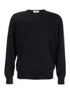 Lardini Black Round Neck Sweater With Long Sleeves In Wool And Silk Blend Man In Blue