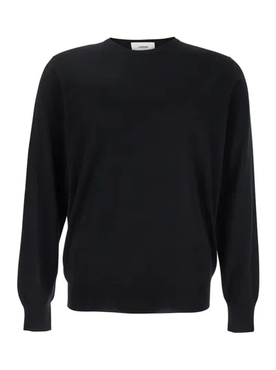 LARDINI BLACK ROUND NECK SWEATER WITH LONG SLEEVES IN WOOL AND SILK BLEND MAN