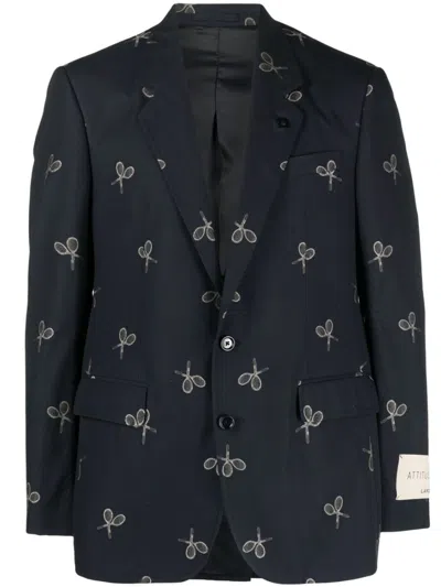 Lardini Graphic-print Single-breasted Blazer In Blau