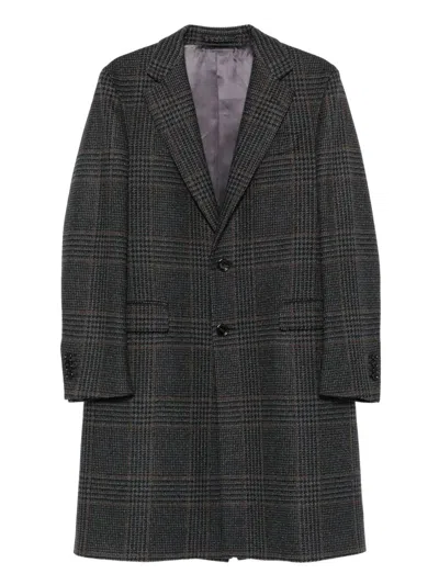 Lardini Checked Wool Coat In Brown
