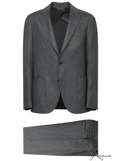 Lardini Gray Pinstripe Wool Suit In Grey