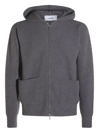 LARDINI LARDINI GRAY RIBBED HOODED SWEATER