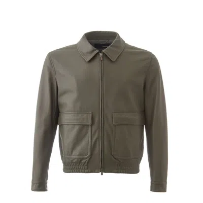 Lardini Green Leather Jacket In Verde Scuro