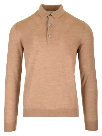 Lardini Green Wool Long-sleeved Polo Shirt In Neutral