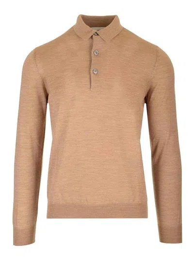 LARDINI GREEN WOOL LONG-SLEEVED POLO SHIRT