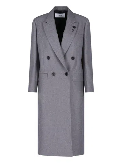 Lardini Grey Cashmere Double-breasted Coat In Gray