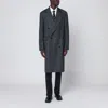 Lardini Grey Herringbone Double-breasted Coat In Gray