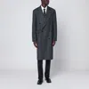 Lardini Grey Herringbone Double-breasted Coat In Gray