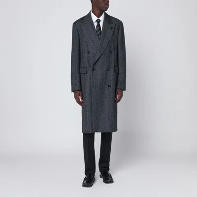 Lardini Grey Herringbone Double-breasted Coat In Gray