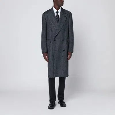 LARDINI LARDINI  GREY HERRINGBONE DOUBLE-BREASTED COAT