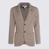 Lardini Crewneck Sweater With Front Pockets And Lapel Collar In Neutral