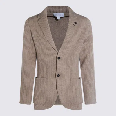 Lardini Crewneck Sweater With Front Pockets And Lapel Collar In Multi