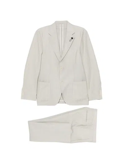 Lardini Suit In Grey Linen In Neutral