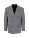 Lardini Grey Pied De Poule Double Breasted Blazer In Gray