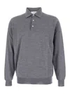 Lardini Grey Polo Shirt With Classic Collar And Dropped Shoulders In Wool Man In Gray