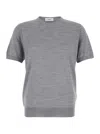 Lardini Grey Ribbed Crewneck Sweater In Wool And Silk Blend Man