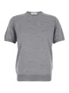 Lardini Grey Ribbed Crewneck Sweater In Wool And Silk Blend Man In Grey