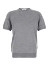 Lardini Grey Ribbed Crewneck Sweater In Wool And Silk Blend Man In Grey