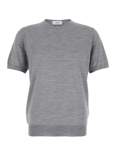 LARDINI GREY RIBBED CREWNECK SWEATER IN WOOL AND SILK BLEND MAN