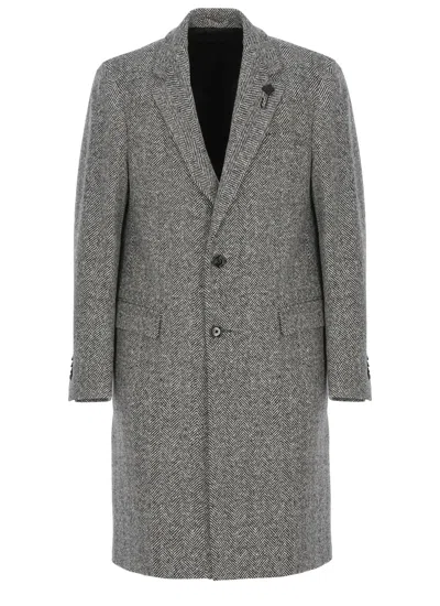 Lardini Grey Single-breasted Coat With Classic Lapels In Wool Man In Gray