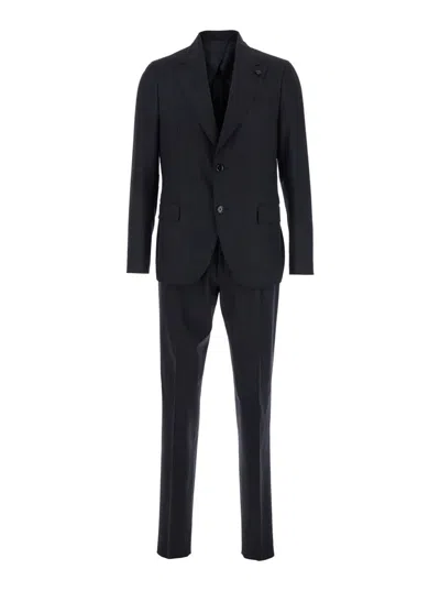 Lardini Grey Single-breasted Suit With Classic Revers In Flanel Man In Black