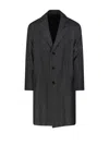 Lardini Grey Textured Wool Coat With Notched Lapel In Black