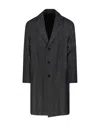 Lardini Grey Textured Wool Coat With Notched Lapel In Black