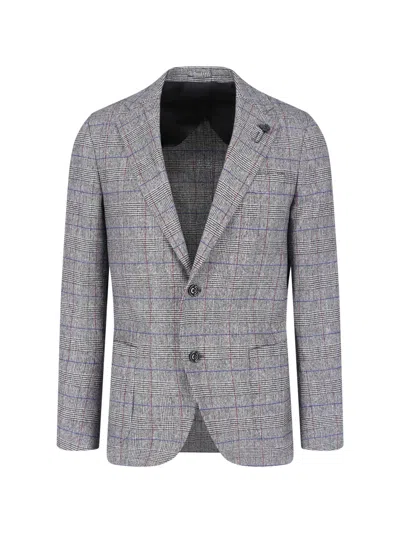 Lardini Grey Virgin Wool-blend Pattern Blazer