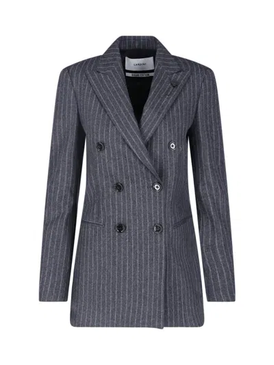 Lardini Grey Wool Pinstripe Double-breasted Blazer In Blue