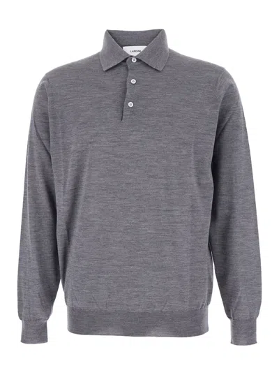 LARDINI GREY WOOL POLO SHIRT