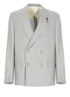 Lardini Wool Blend Suit With Embroidered Back Vent In Gray
