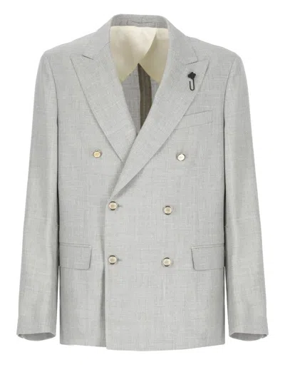 LARDINI GREY WOOL SILK, LINEN AND WOOL JACKET