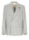 Lardini Wool Blend Suit With Embroidered Back Vent In Gray