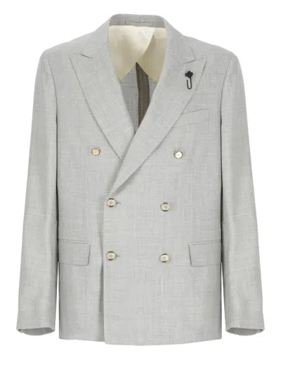 Lardini Wool Blend Suit With Embroidered Back Vent In Gray