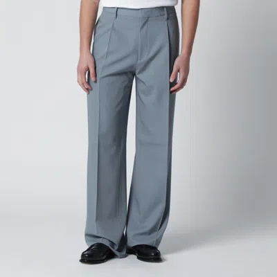 Lardini Wool Trousers Wide Leg Pleated Front In Blue
