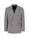 Lardini Double Breasted Blazer Houndstooth Pattern Buttons In Gray