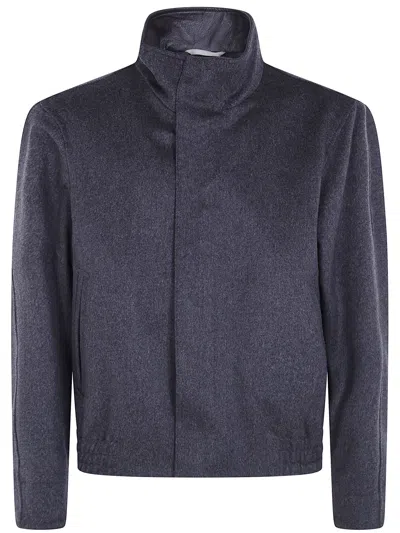 Lardini Grey Zipup Jacket In Wool In Blue