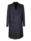 Lardini Double-breasted Coat In Herringbone Fabric In Blue