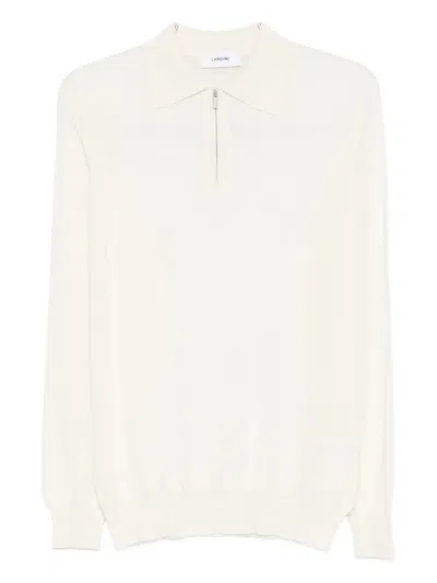Lardini Minimalist White Long-sleeve Polo Shirt