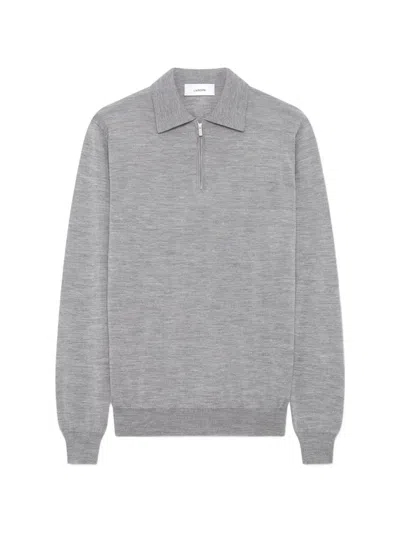 Lardini Half-zip Polo Sweater In Wool-silk-cashmere Blend In Gray
