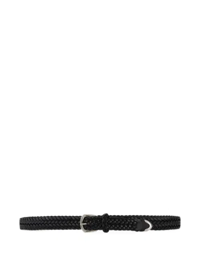 Lardini Handwoven Leather Belt In Black