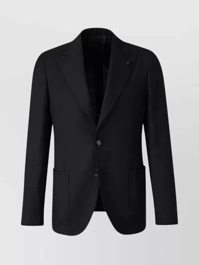 Lardini Herringbone Blazer With Notch Lapel And Pockets In Blue