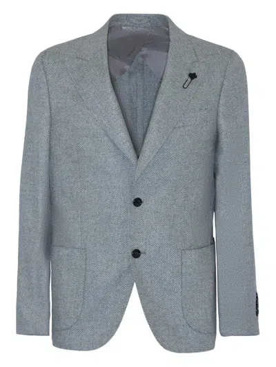 Lardini Herringbone Brooch-detail Blazer In Gray