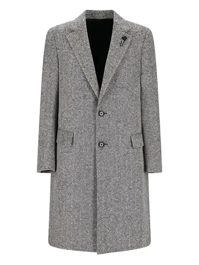 Lardini Herringbone Button-up Coat In Gray