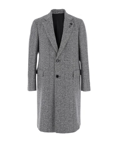 LARDINI HERRINGBONE BUTTON-UP COAT