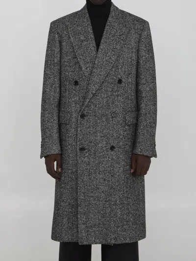 Lardini Herringbone Wool Alpaca Blend Coat In Gray
