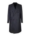 Lardini Double-breasted Coat In Herringbone Fabric In Blue