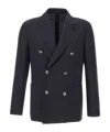Lardini Herringbone-pattern Double-breasted Blazer In Black